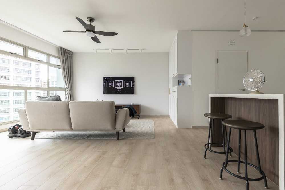 Scandinavian Living Room with Vinyl Flooring and TV Console