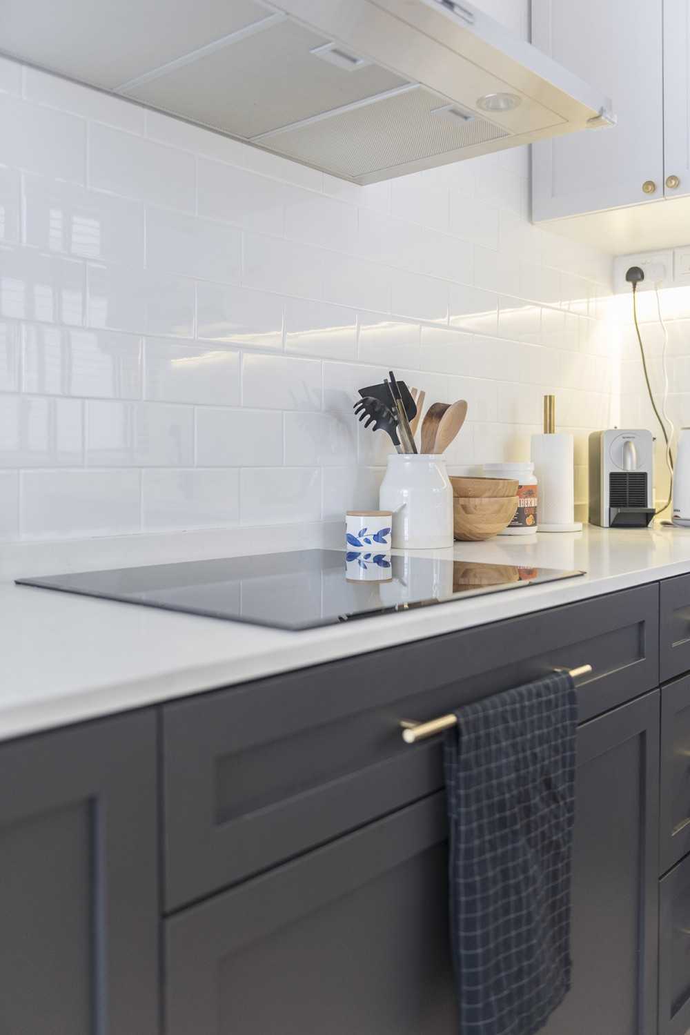 Scandinavian Kitchen with Countertop and Homogeneous Tiles