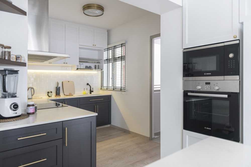Scandinavian Kitchen with Countertop and Vinyl Flooring