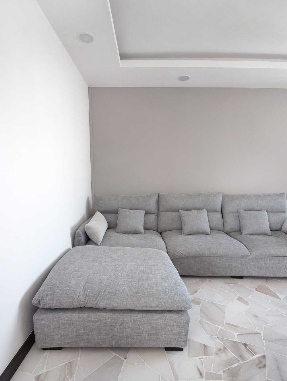 Contemporary Living Room with Marble Floor and Sofa