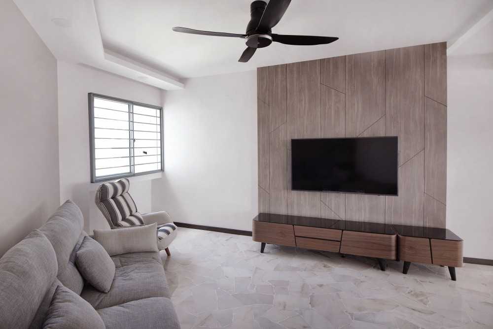 Contemporary Living Room with TV Console and Feature Wall