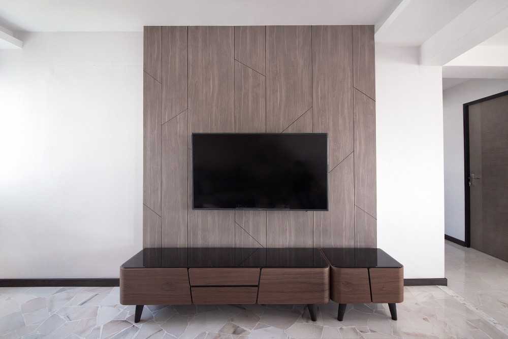 Contemporary Living Room with Marble Floor and TV Console
