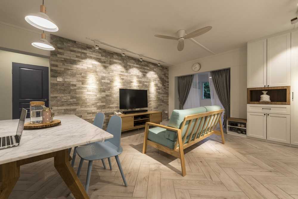 Country Living Room with Herringbone Tiling and TV Console