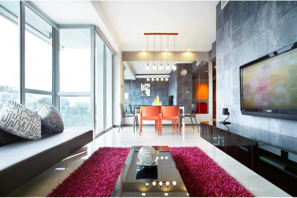 Eclectic Living Room with TV Console and Sofa
