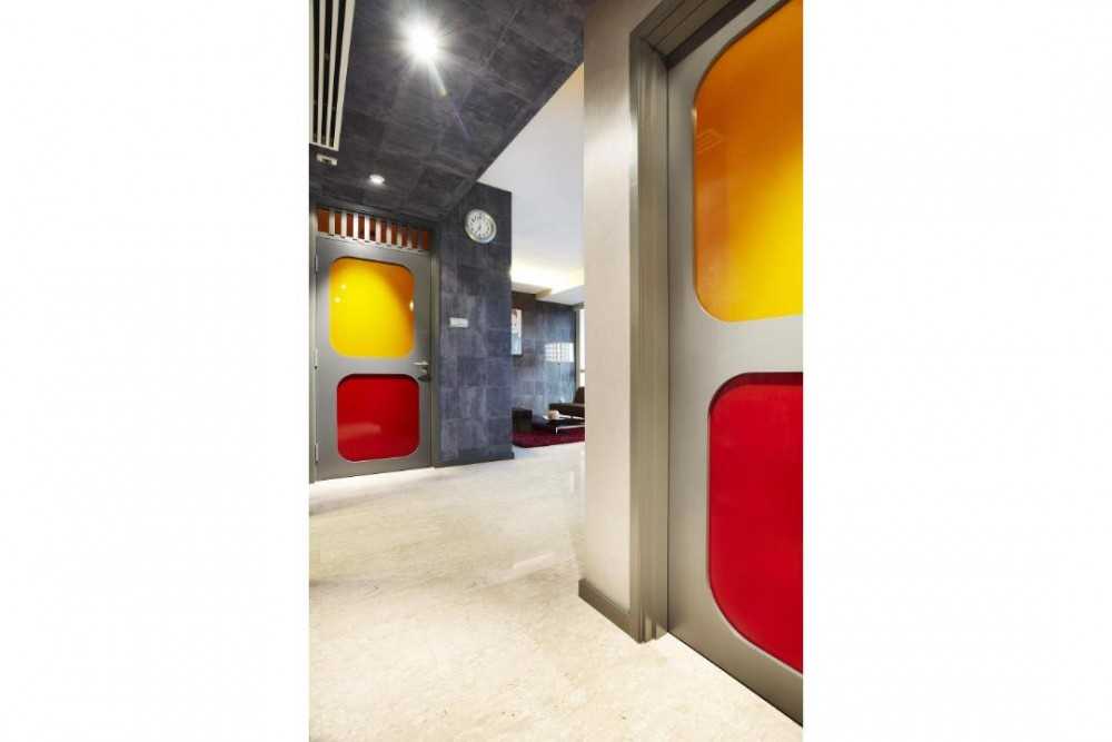 Eclectic Hallway with Vinyl Flooring and Ceiling Light