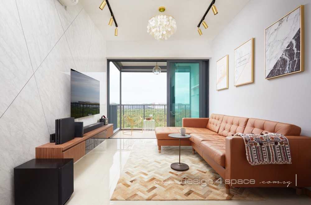Modern Living Room with Homogeneous Tiles and TV Console
