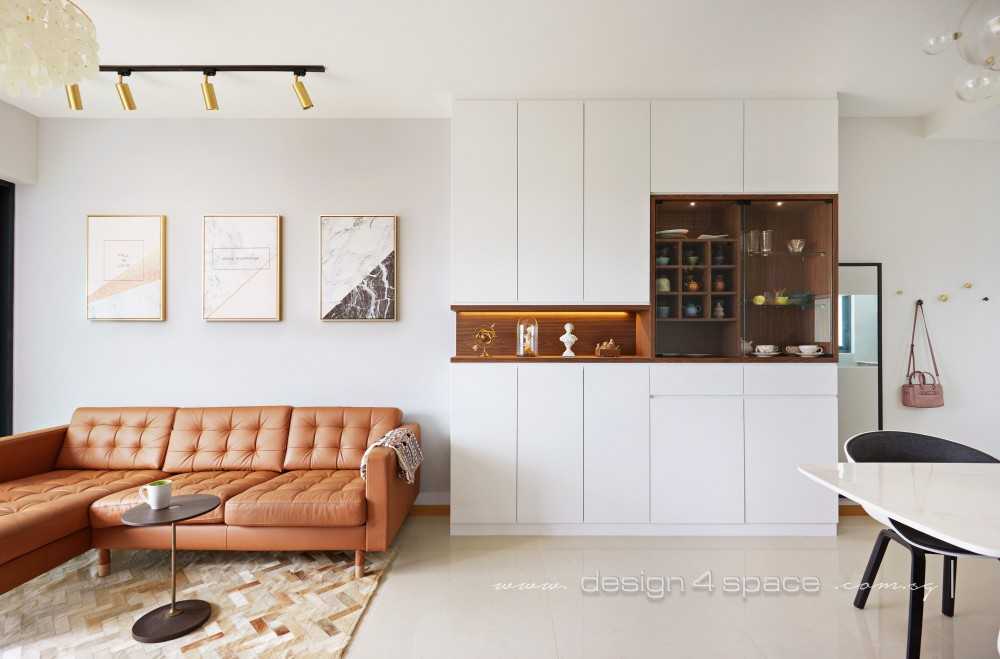 Modern Living Room with Bookshelf and Countertop