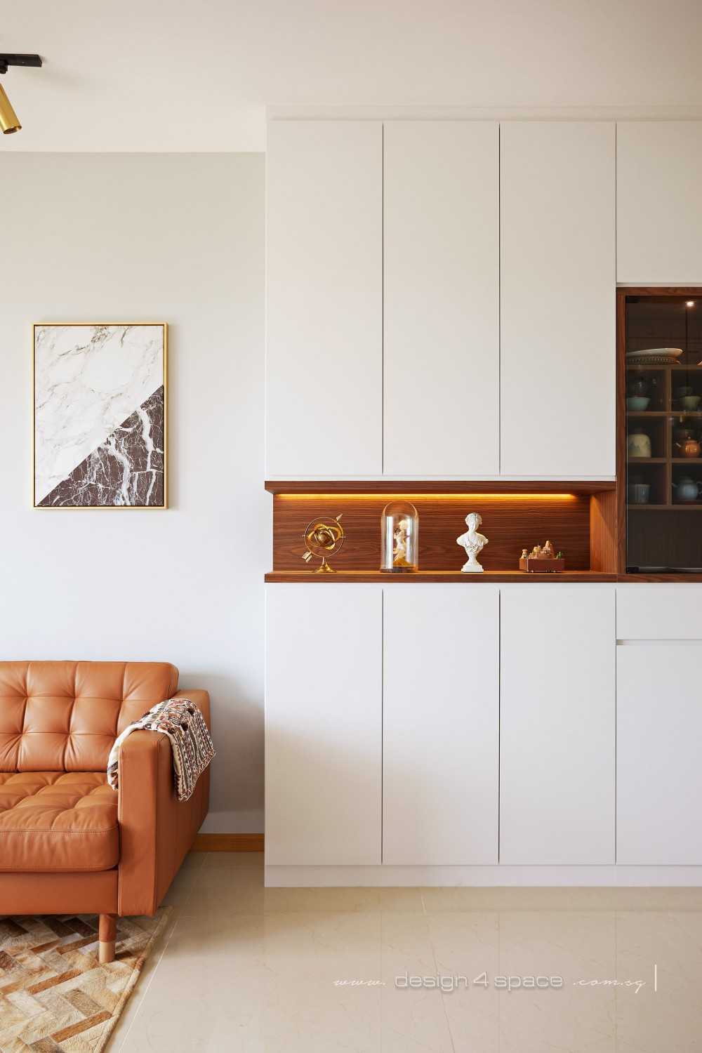 Modern Living Room with Homogeneous Tiles and Herringbone Tiling