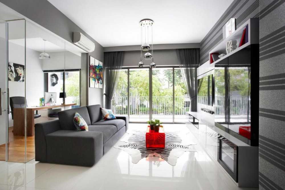 Contemporary Living Room with TV Console and Sofa