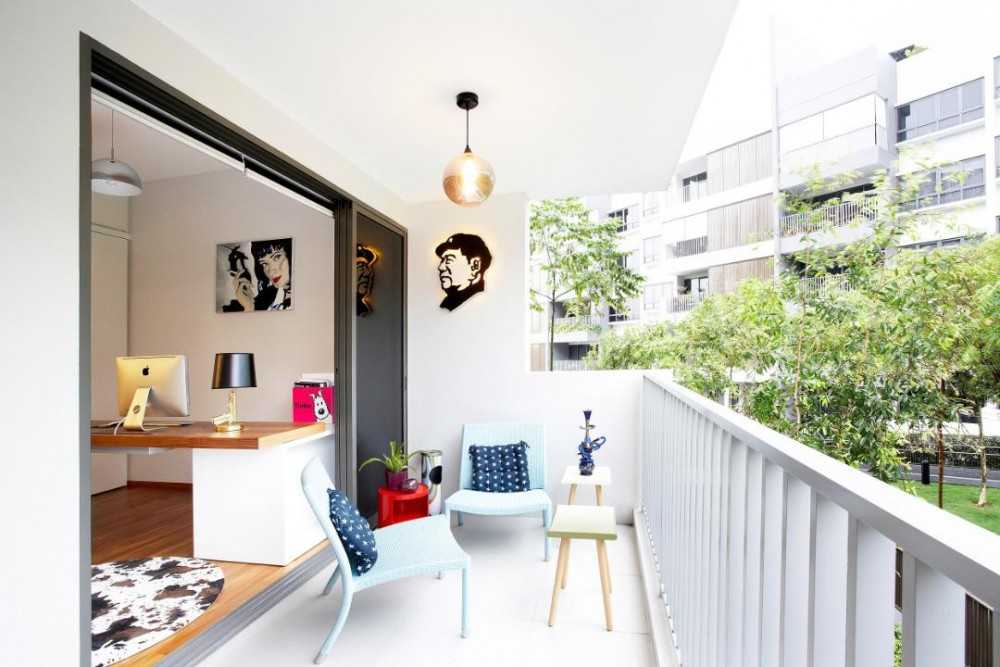 Contemporary Balcony with Artwork and Outdoor Cushions
