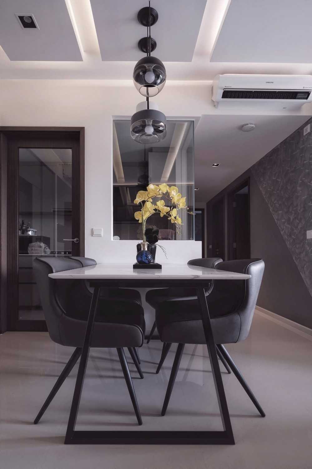 Modern Dining Room with Drop Light and Dining Table