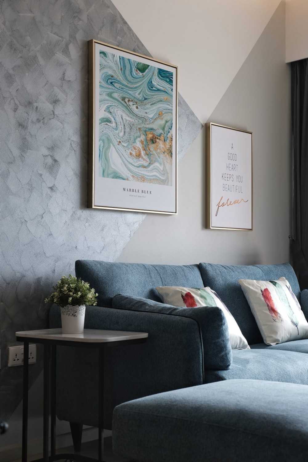 Modern Living Room with Feature Wall and Ceiling Light