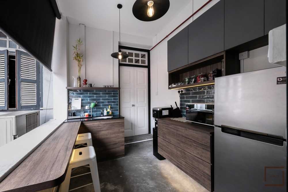Contemporary Pantry with Kitchen Island and Console Table