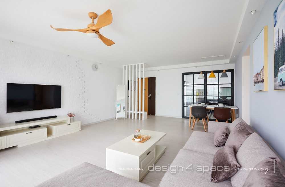 Scandinavian Living Room with TV Console and Feature Wall