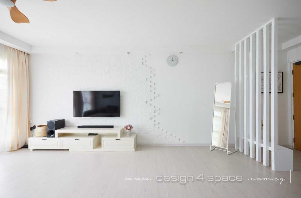 Scandinavian Living Room with TV Console and Feature Wall