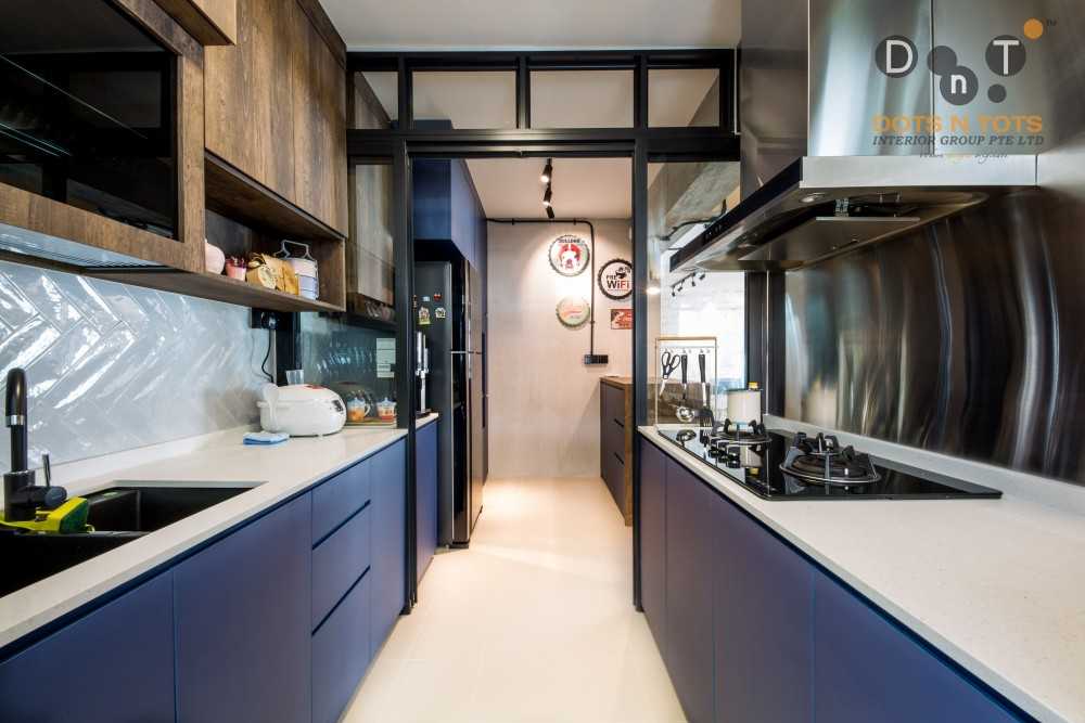 Industrial Kitchen with Kitchen Window and Open Kitchen