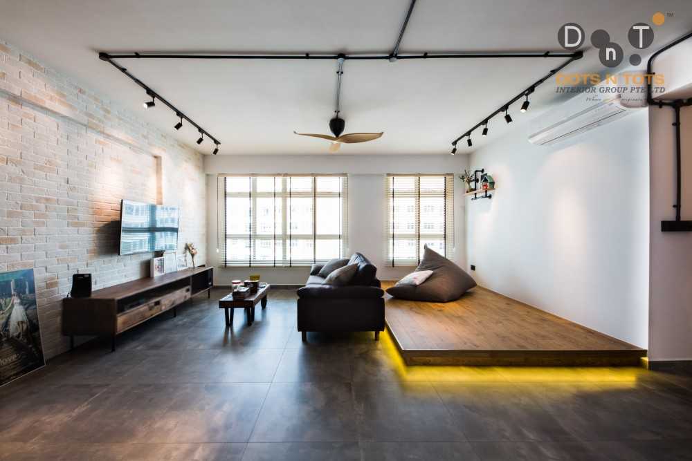 Industrial Living Room with TV Console and TV