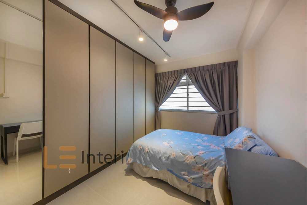 Contemporary Bedroom with Homogeneous Tiles and Mirror