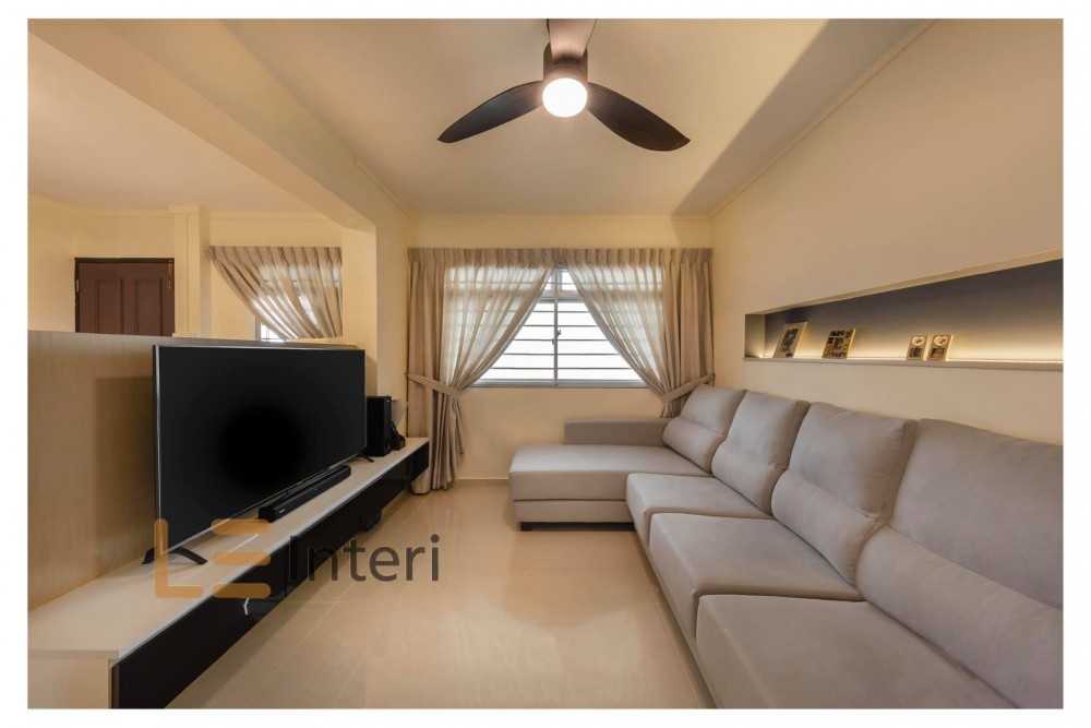 Contemporary Living Room with Homogeneous Tiles and TV Console