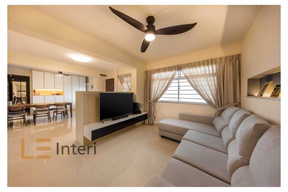 Contemporary Living Room with Homogeneous Tiles and TV Console