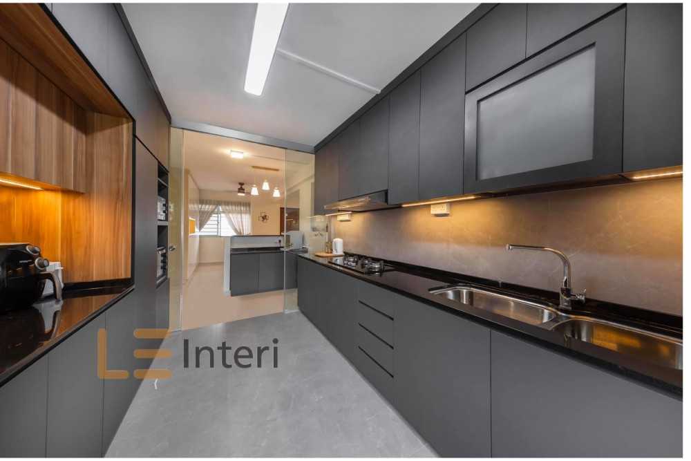 Contemporary Kitchen with Homogeneous Tiles and Glass Door