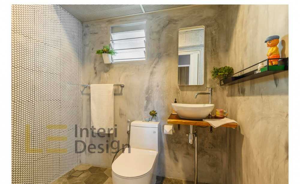 Eclectic Bathroom with Cement Floor and Mirror