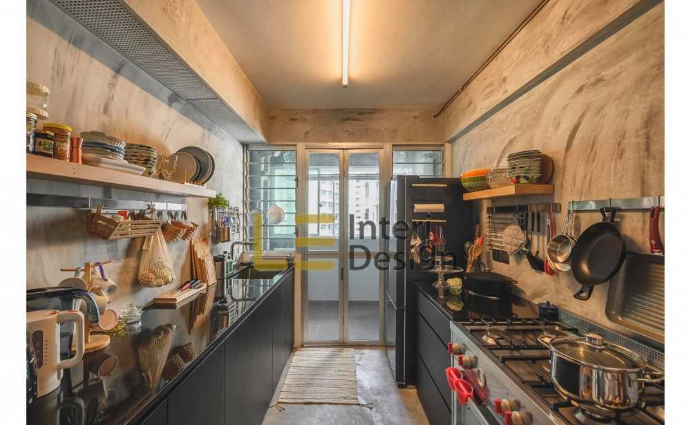 Eclectic Kitchen with Countertop and Cement Floor