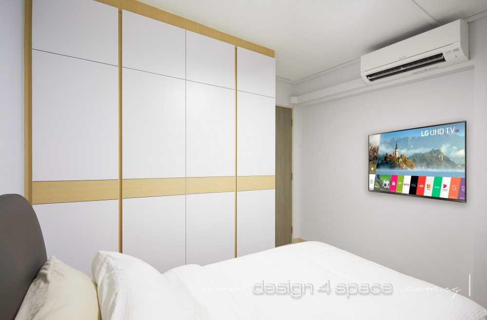 Scandinavian Bedroom with Wood Flooring and Wardrobe