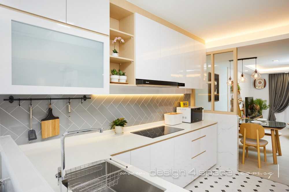 Scandinavian Kitchen with Vinyl Flooring and Kitchen Window