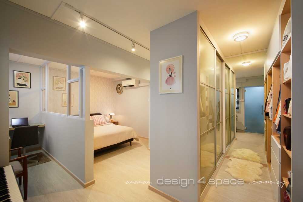 Scandinavian Bedroom with Vinyl Flooring and Queen Bed
