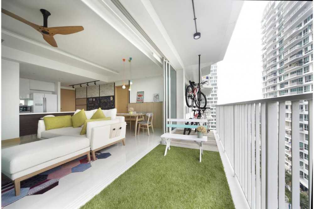 Scandinavian Balcony with Ceiling Light and Outdoor Furniture