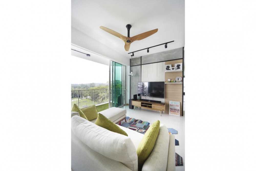 Scandinavian Living Room with TV Console and Ceiling Fan