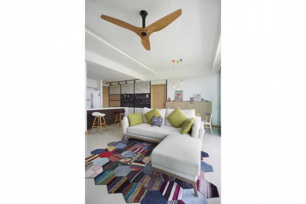 Scandinavian Living Room with Ceiling Fan and Sofa