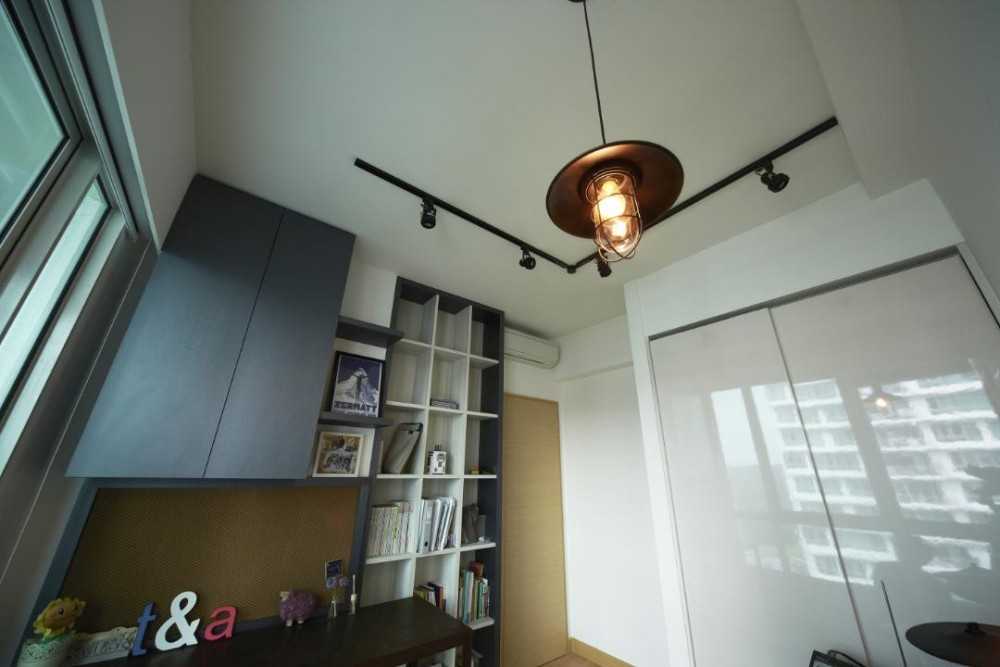 Scandinavian Study with Open Storage and Lighting