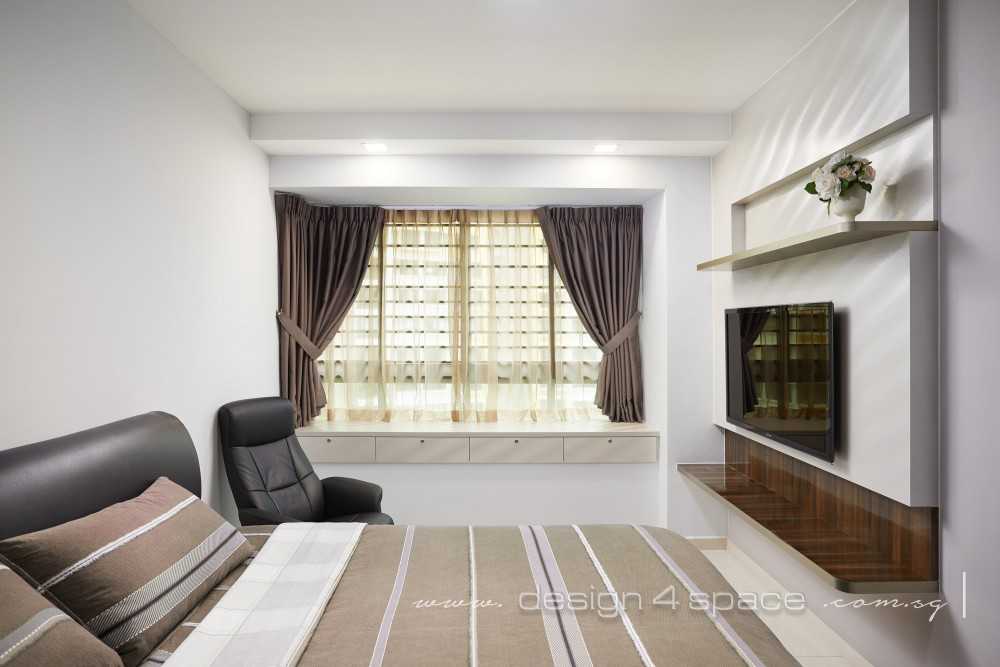 Contemporary Bedroom with Herringbone Tiling and Drop Ceiling