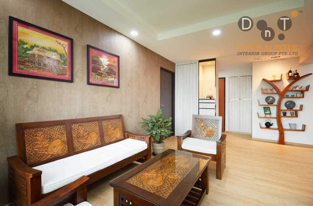 Asian Living Room with Wood Flooring and Sofa