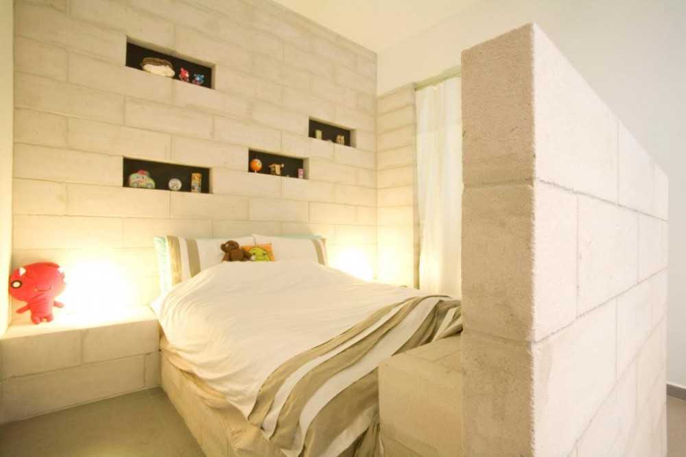 Eclectic Bedroom with Feature Wall and Bedside Table