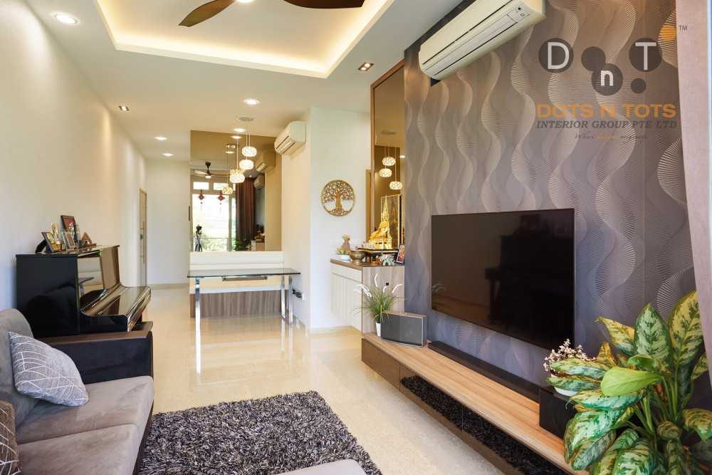 Modern Living Room with TV Console and Drop Ceiling