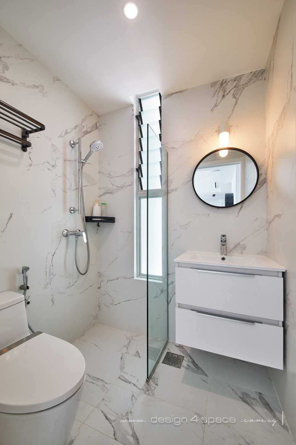 Minimalist Bathroom with Marble Floor and Shower Screen