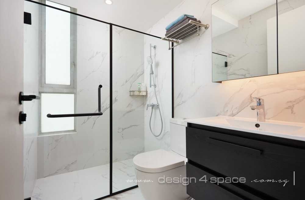 Minimalist Bathroom with Marble Floor and Bathroom Storage
