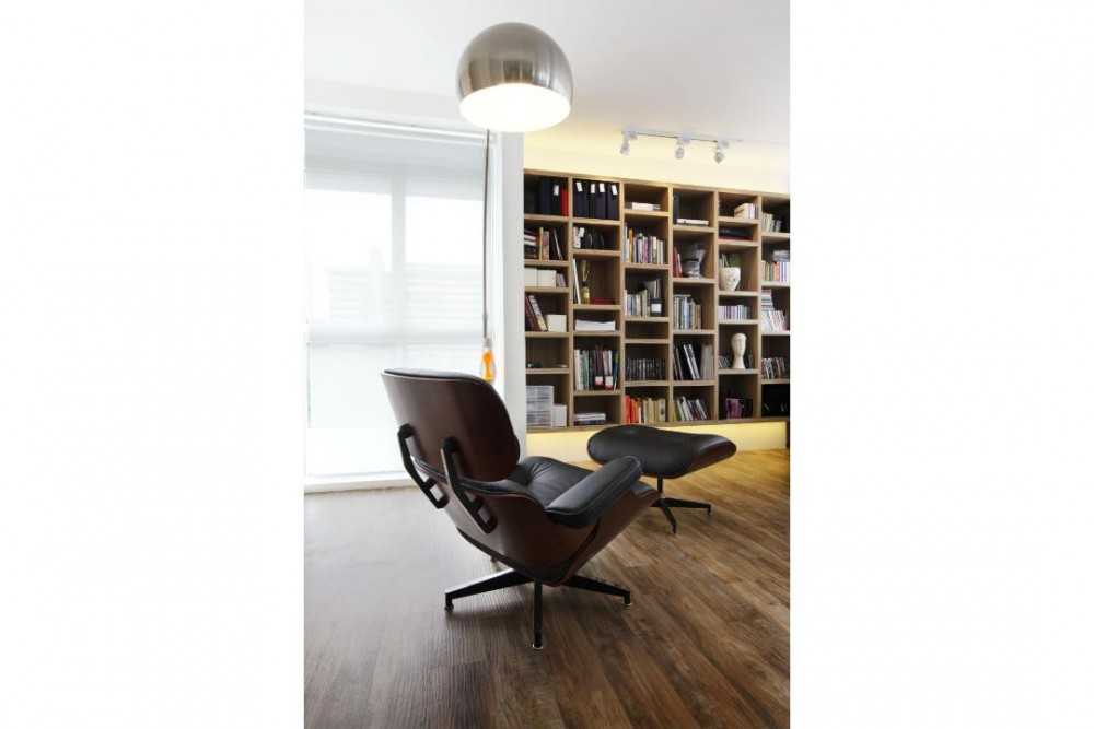 Modern Study with Bookshelf and Armchairs