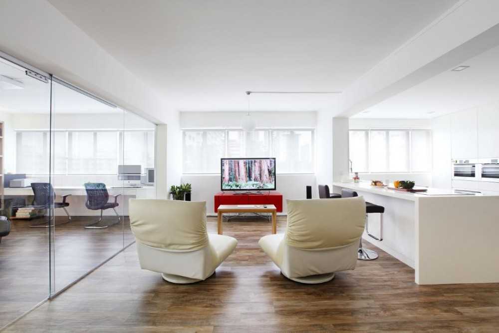 Modern Living Room with Wood Flooring and TV Console