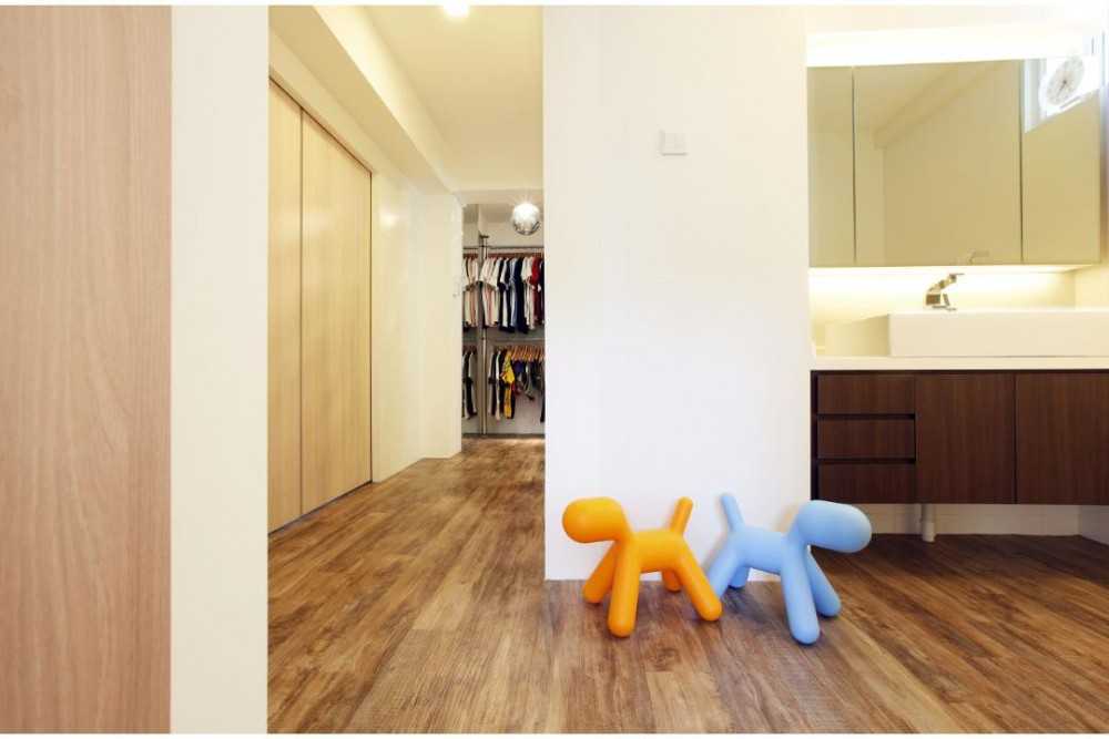 Modern Hallway with Wood Flooring and Mirror