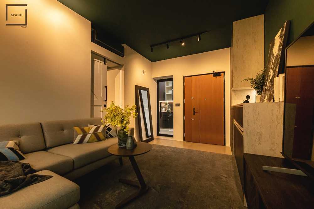 Industrial Living Room with TV Console and Sofa