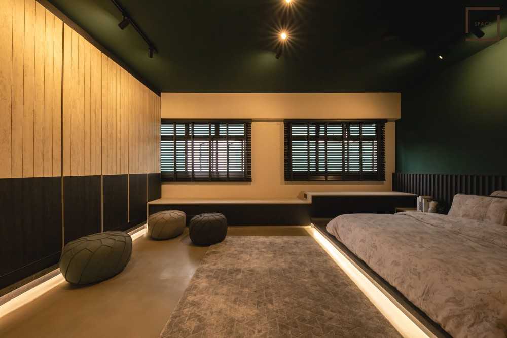 Industrial Bedroom with Ceiling Light and Wardrobe