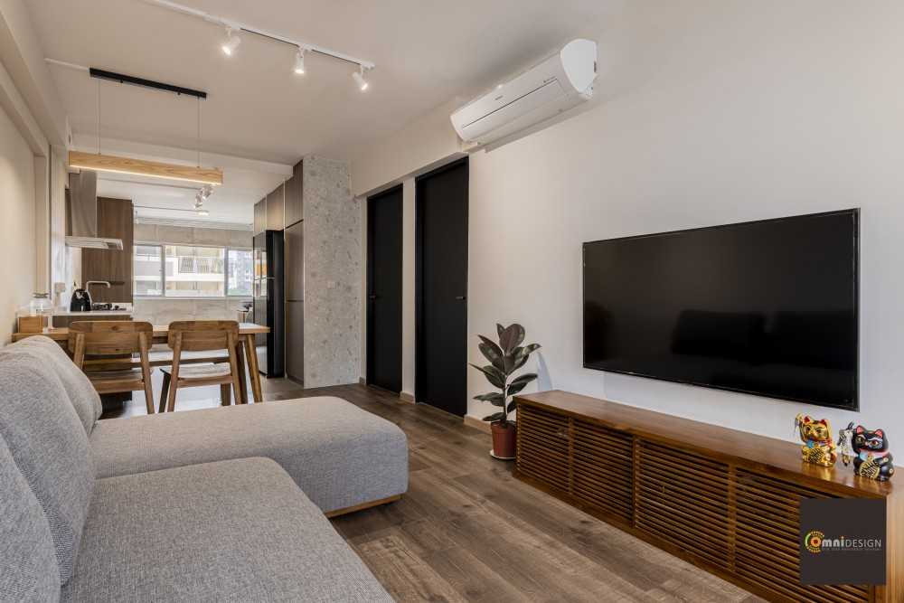 Contemporary Living Room with Vinyl Flooring and TV Console