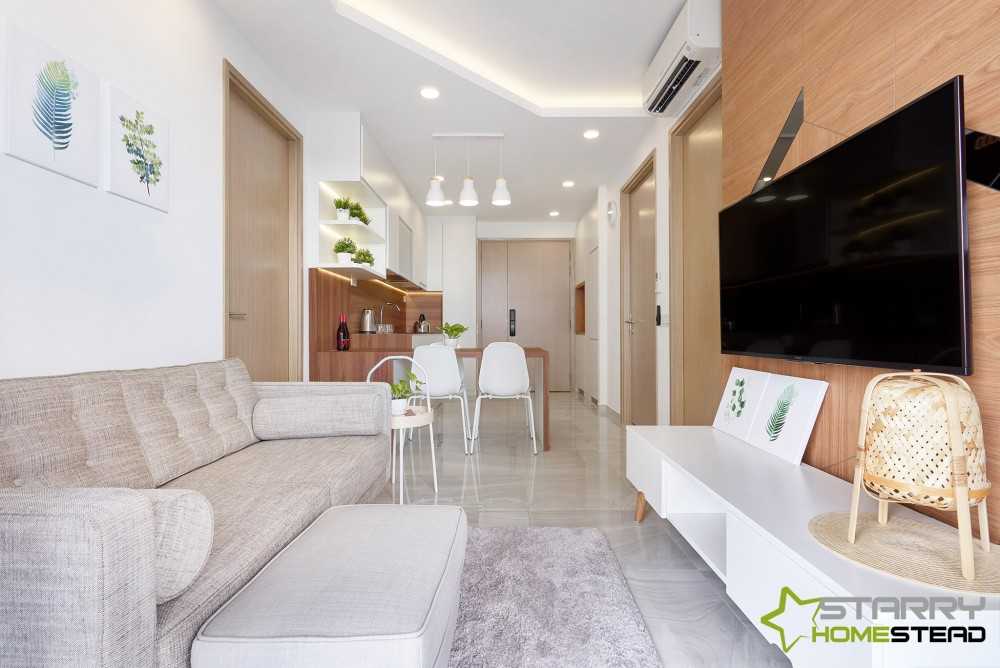 Scandinavian Living Room with TV Console and Feature Wall
