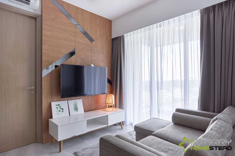 Scandinavian Living Room with TV Console and Feature Wall