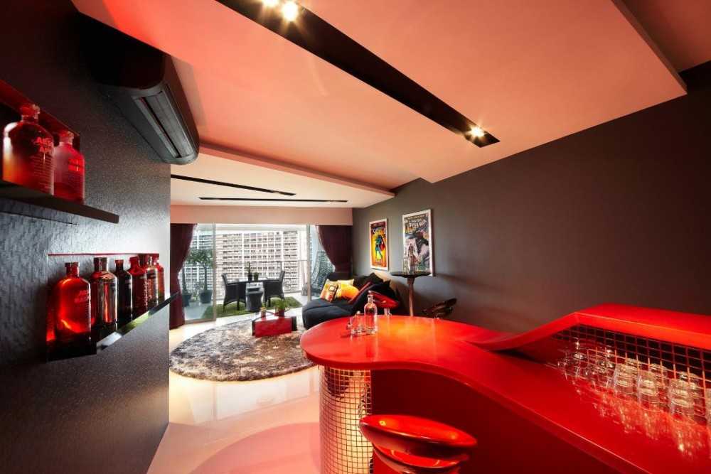 Eclectic Kitchen with Bar Counter and Bar Stool