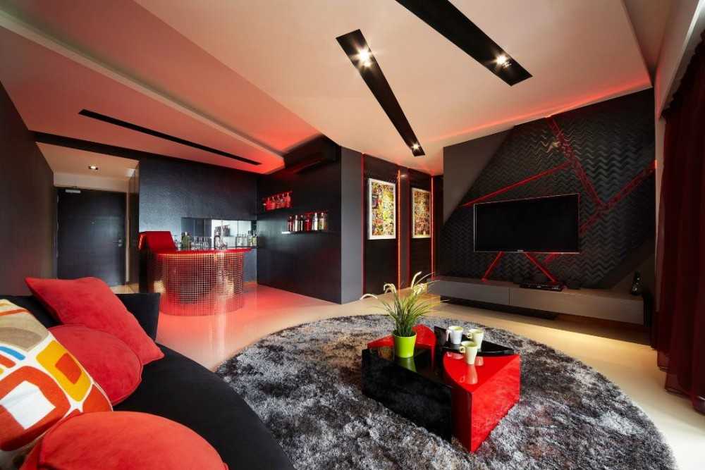 Eclectic Living Room with TV and Rugs
